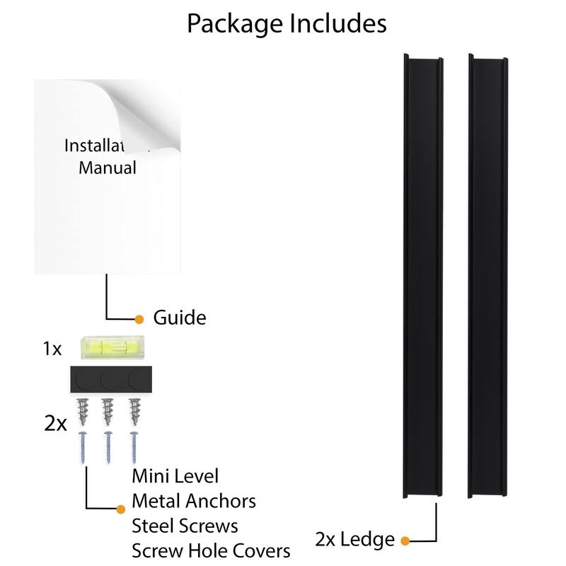 Wallniture Boston 46 Inch Floating Shelves, Black Picture Ledge (Set of 2)