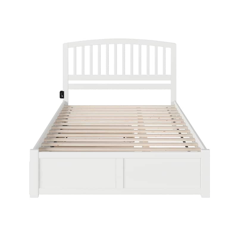 Platform Bed with Footboard & Trundle - Twin XL, White Arched Headboard, Solid Wood, USB Ports