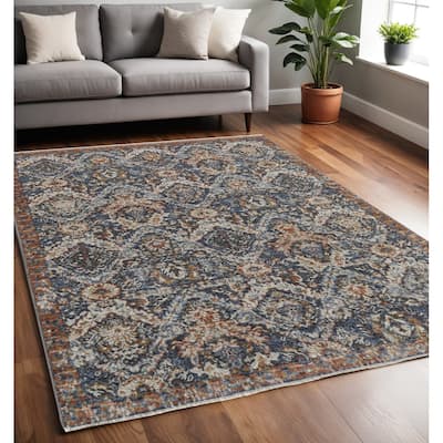 Xevin Power Loomed Floral Traditional Non Skid with Fringe Area Rug By HomeRoots - 5' x 8'