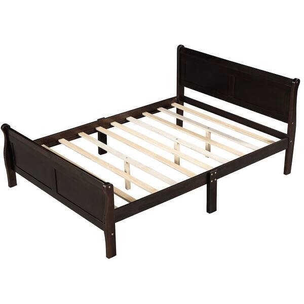slide 2 of 9, Classic Wood Platform Bed Queen Size w/Headboard & Footboard, Solid Wood Queen Bed Frame, Easy to Assemble, No Box Spring Needed Espresso - Queen