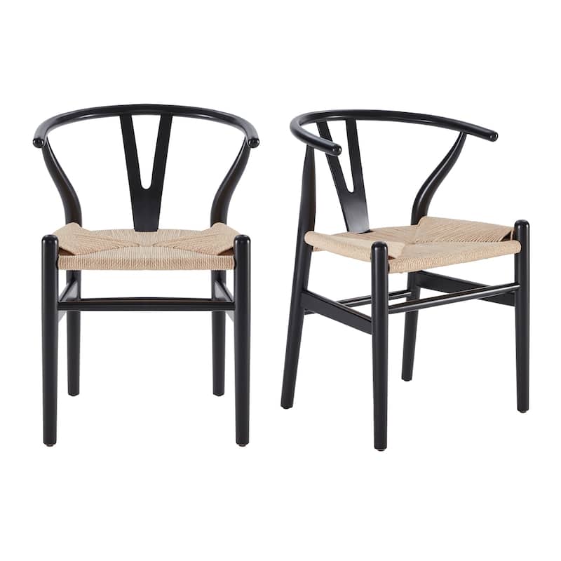 Wood Dining Room Chairs Mid Century Modern Wooden for Your Beach House, Fully Assembled, Set of2 - Black+Natural