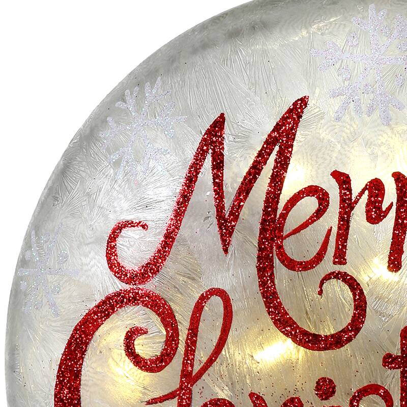8" LED Battery Operated Timer Glass "Merry Christmas" Table Piece