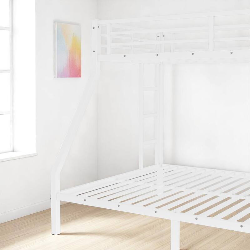Full XL/Twin XL Over Queen Metal Bunk Bed for Adults and Teens, Heavy Duty, Storage, Noise-Free, No Box Spring