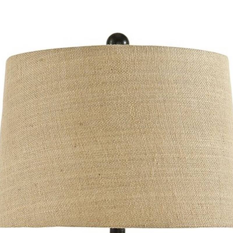 Ceramic Table Lamp with Vase Shaped Body and Fabric Shade, White and Beige