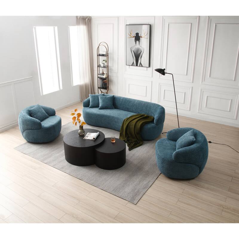 34.6" 360° Swivel Barrel Chair with Solid Wood Frame