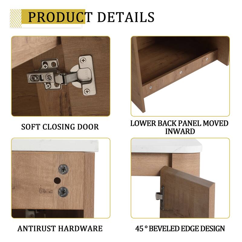 24'' Wall-Mounted Bathroom Vanity With Ceramic Art Sink & 1-Soft-Close Door,KD-Packing, Plywood