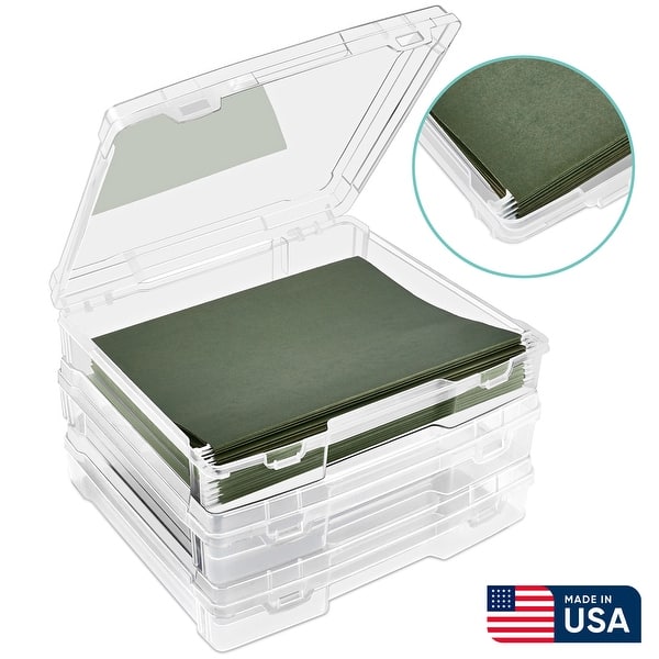 slide 2 of 7, Sorbus Set of 3 Wide Hanging File Organizer Bin, Interior 10"x12" Clear Plastic Stackable for Document Storage Clear - File Storage Box - Plastic