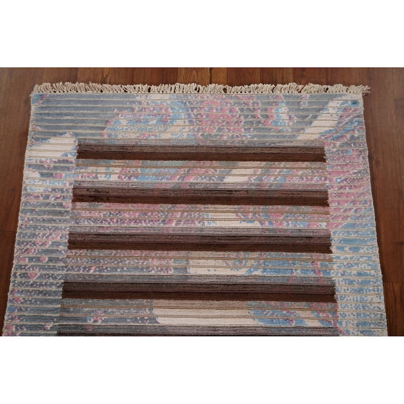 Striped Abstract Accent Rug Hand-Knotted Wool Carpet - 2'8" x 4'11"