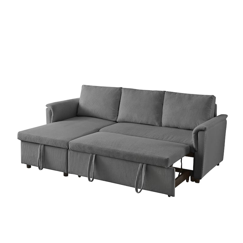 Modern 2-Seater Sofa L-Shaped Sleeper Sofa with 2 Pillows Storage Chaise and Adjustable Backrest, for Living Room, Gray