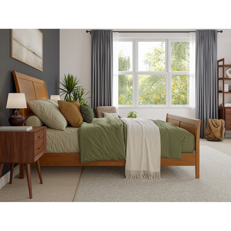 Valencia Solid Wood Low Profile Sleigh Platform Bed with Matching Footboard
