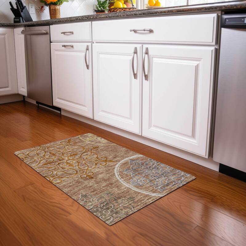 Premium Washable Super Soft Transitional Scroll Mayfield Rug - Terracotta - 1'8" x 2'6"