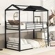 preview thumbnail 2 of 25, Twin Over Twin Full-length Guardrails Bunk Bed Metal Bed with Half Roof, Guardrail and Ladder