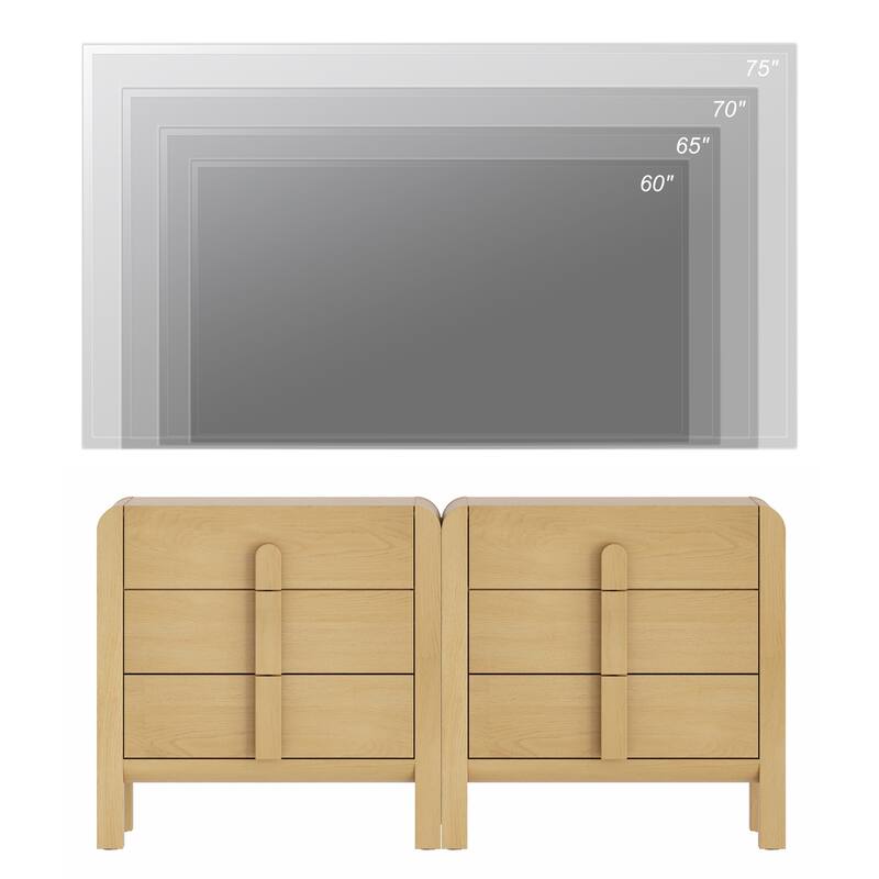 WAMPAT 3 Drawer Curved Dresser For Bedroom Set Of 2, Mid Century Modern Chest Of Drawers, Wood 6 Drawer Dresser
