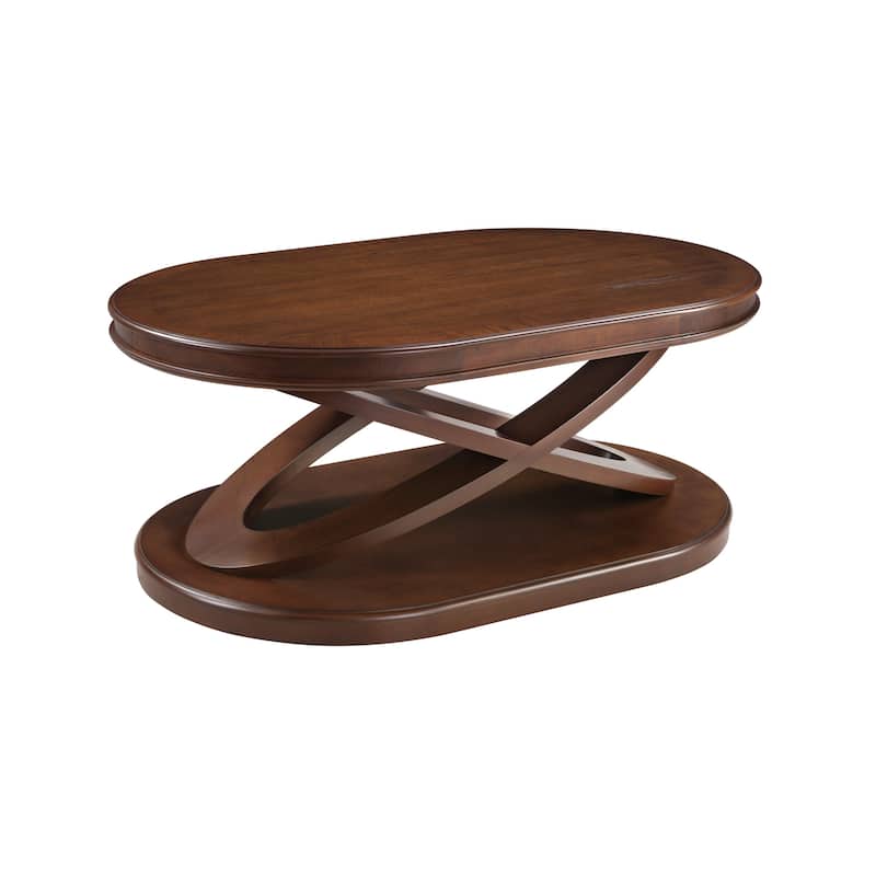 American-style Oval Solid Wood Coffee Table with X-shaped Base
