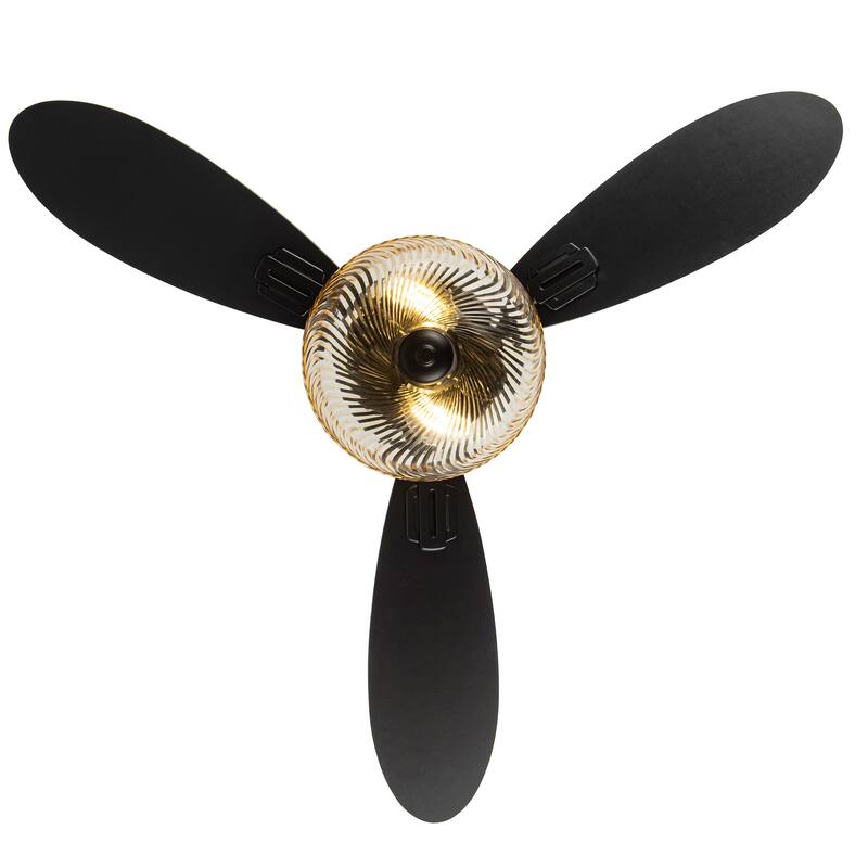 Coco River of Goods 3-blade 42-inch Glam Indoor Ceiling Fan with Amber Hand-Cut Glass Shade and Remote Control