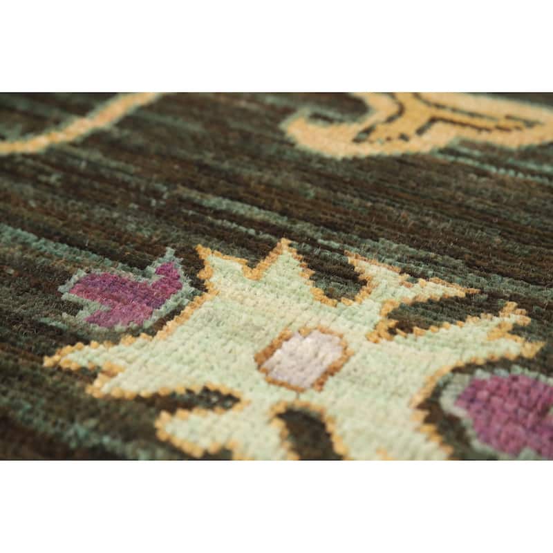 Hand Knotted Oriental 100% Wool Carpet Transitional All-Over Brown Oushak Area Rug - 9' 9'' X 8' 1''