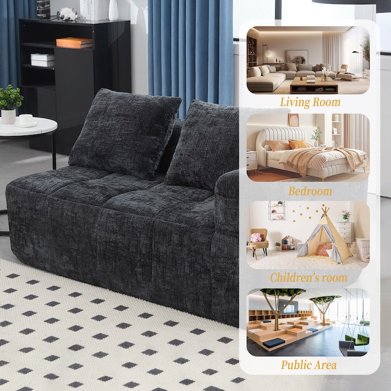 Chenille Loveseat Sofa Upholstered Deep Seat Sofa, Lounge Couch Corner Sofa Minimalist Modular Couches for Apartment