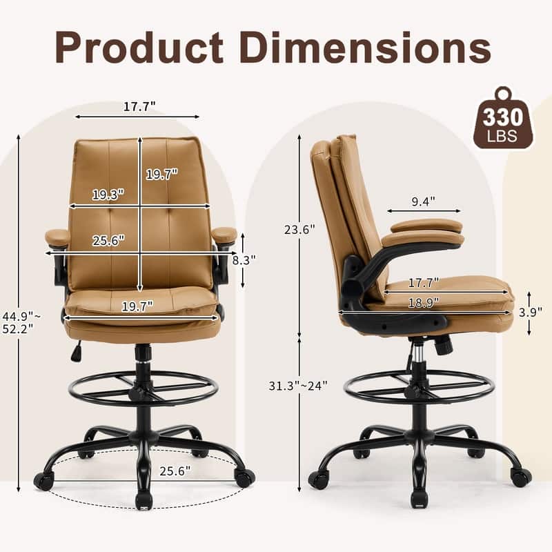 PU Tall Office Chair Drafting Chair With Adjustable Footrest Ring