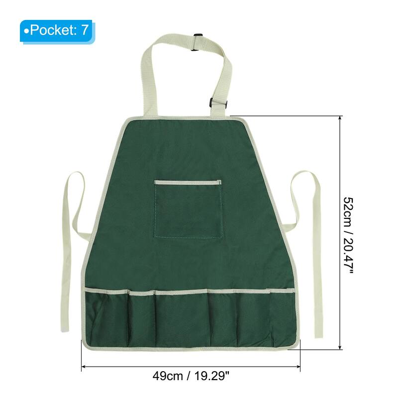 Gardening Apron with Pockets, Oxford Cloth Garden Apron with 7 Pockets, Green - 20.47 x 19.29 Inch - Green - 20.47 x 19.29 Inch