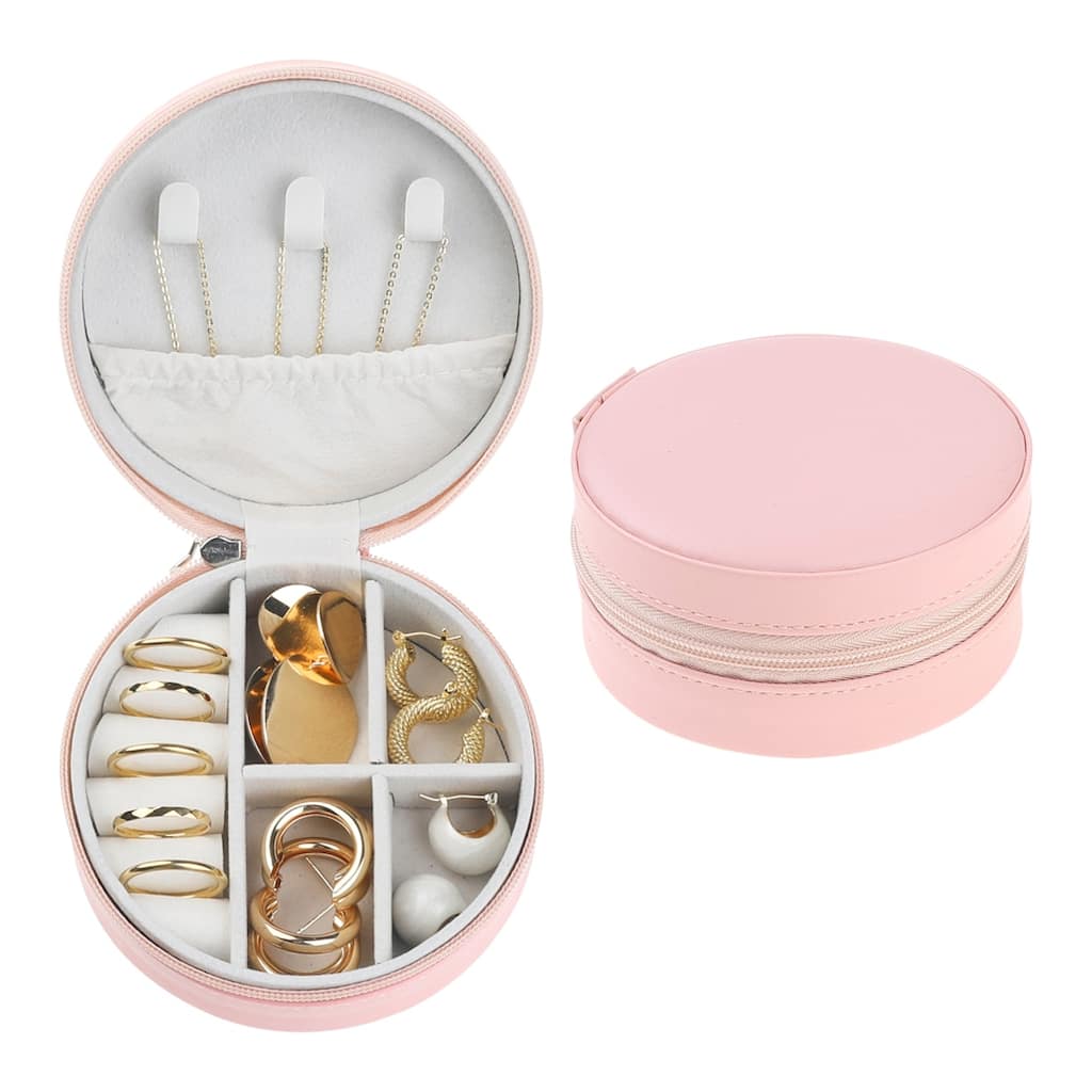 Travel Jewelry Box for Women Girls Birthday Gifts, Small Round Portable PU Leather Jewelry Organizer Case for Earring Necklace