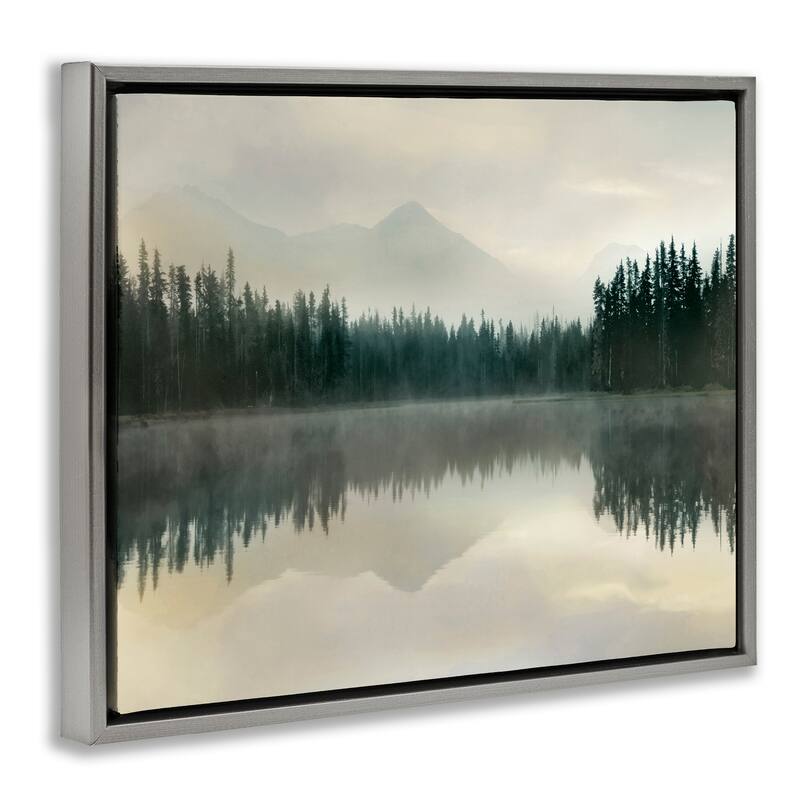 Stupell Foggy Lake Forest Landscape Soft Nature Water Reflection Floater Frame - Green