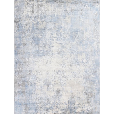 EXQUISITE RUGS Murano Hand-loomed Wool/Bamboo Silk Silver/Blue Area Rug.