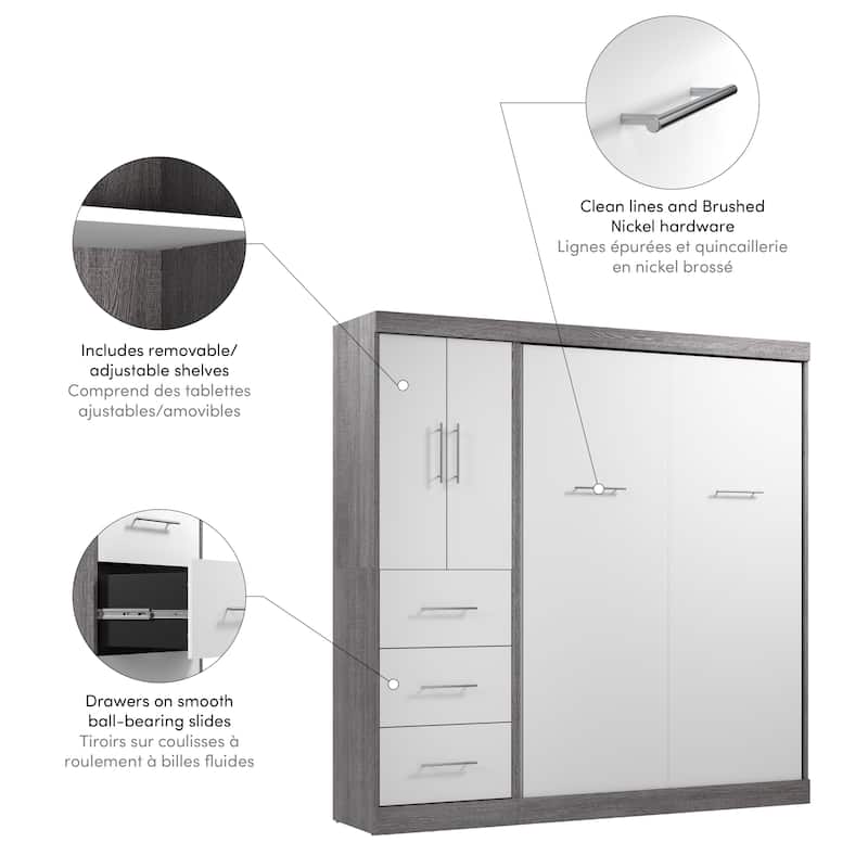 Nebula Full Murphy Bed with Wardrobe (84W) by Bestar