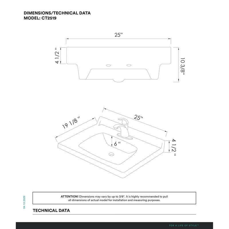 Fine Fixtures Ceramic Vanity Sink Top with Raised Back