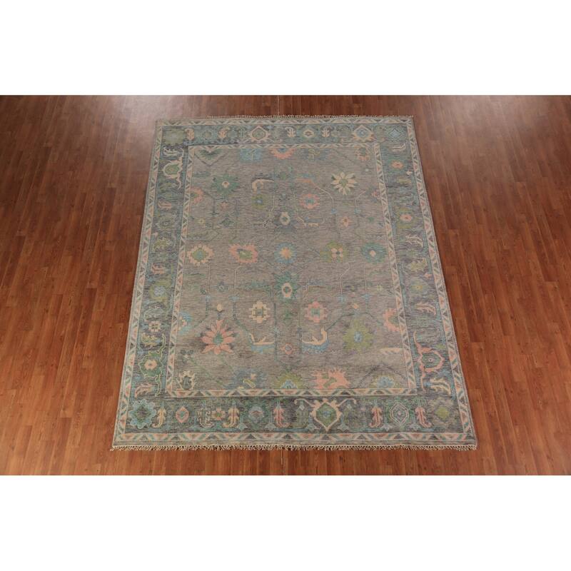 Oushak Indian Area Rug Hand-Knotted Wool Carpet - 7'10"x 9'11"