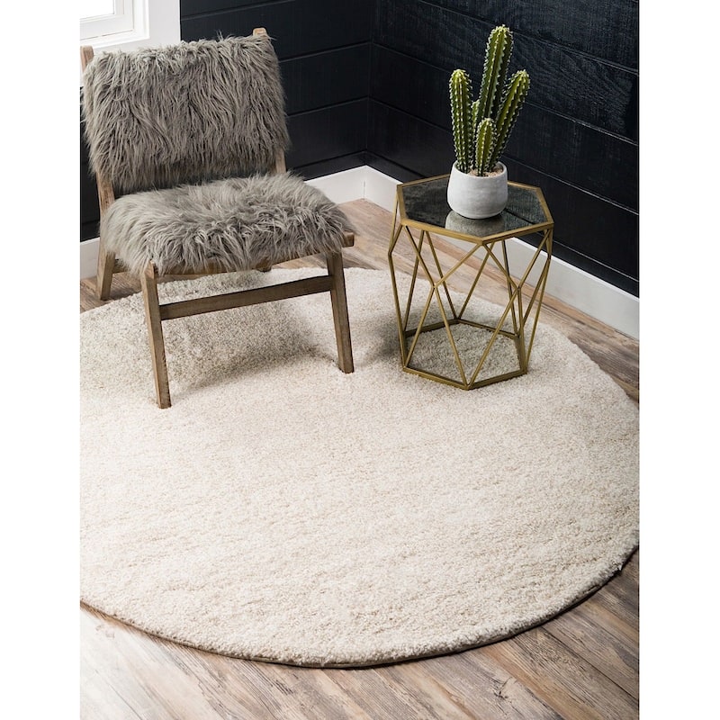 Solid/Striped Zoit Collection Area Rug - 3'3" Round - Ivory