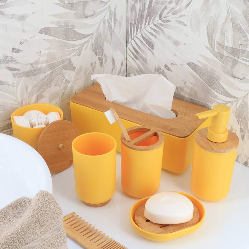 Yellow Padang Bathroom Accessory Set 7-Pieces Bamboo