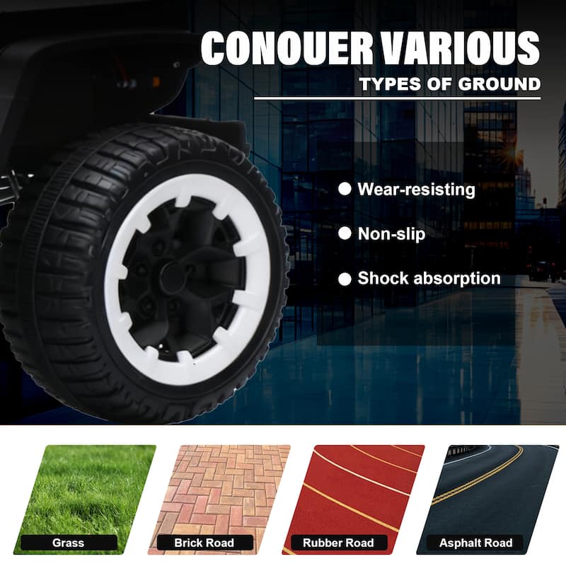 Battery Powered Electric Car Electric Vehicle with Remote Control, White Off-Road Toy Car with LED Lights