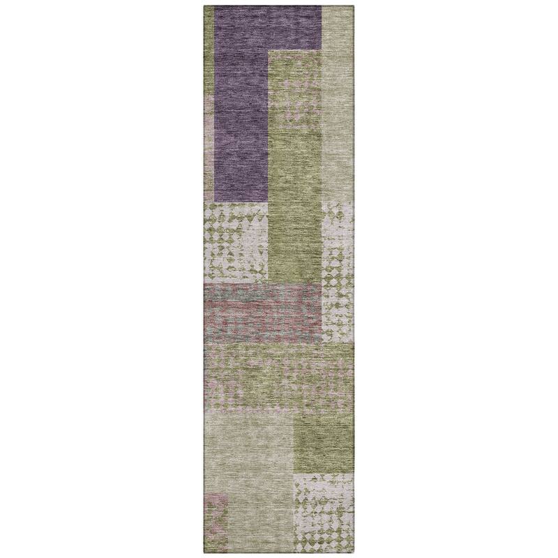 Machine Washable Indoor/ Outdoor Modern Blocks Chantille Rug