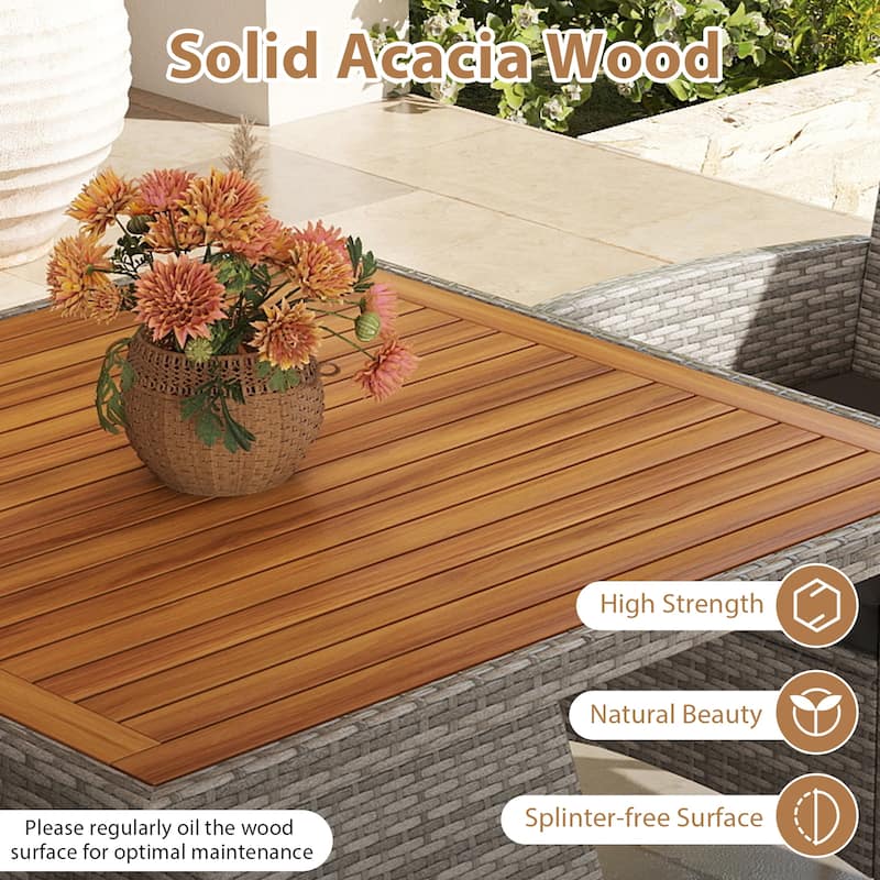 5 Pieces PE Wicker Patio Dining Set Outdoor Acacia Wood Table and Chairs-Black - Multi