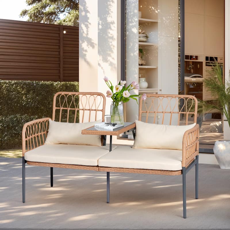 Outdoor Patio Ratten Woven Loveseat Conversation Furniture Set with Cushions
