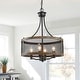 preview thumbnail 5 of 11, Deun Modern Farmhouse 4-Light Drum Mesh Cage Wood Grain Chandelier for Dining Room