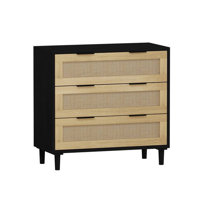 Rattan 3-Drawers Buffet Storage Cabinet (Set of 2)