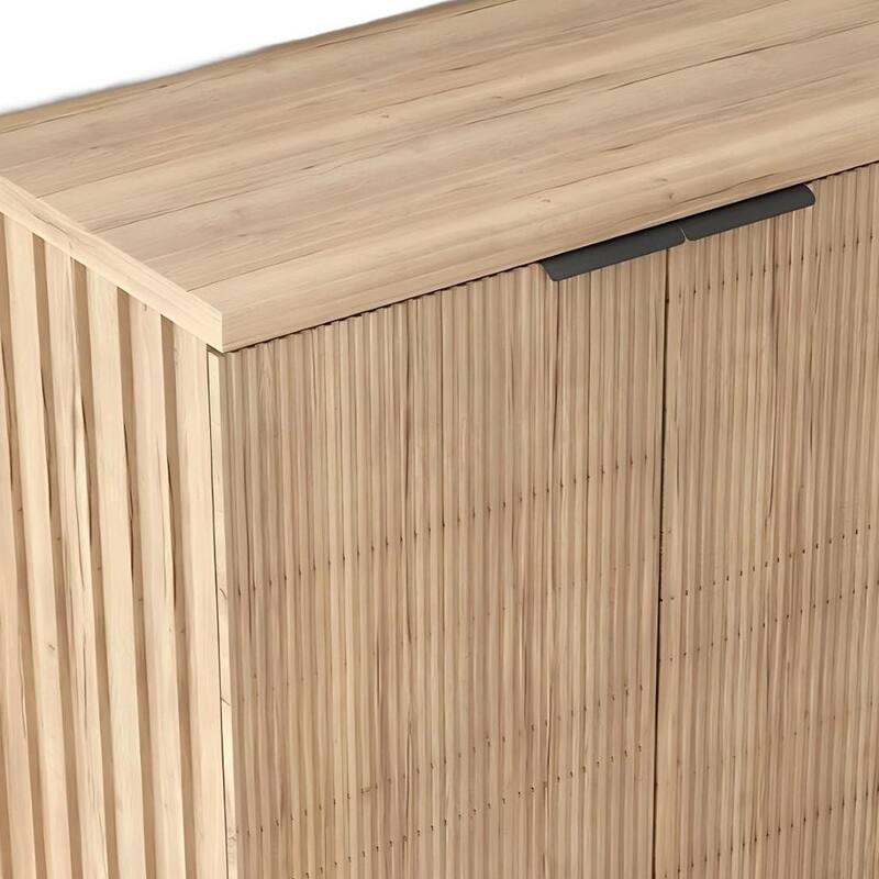HomeRoots 35" Oak Wood Textured Door Accent Cabinet With Two Doors