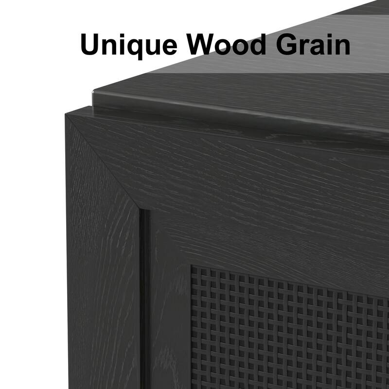 62"LX31"H Solid Wood Kitchen Pantry Sideboard Buffet Cabinet Storage with Rattan Doors