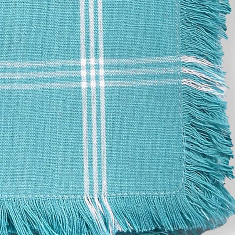 Solid Turquoise with White Border Stripe Cotton Machine Washable Napkin Set of 4 - Blue - 20 x 20
