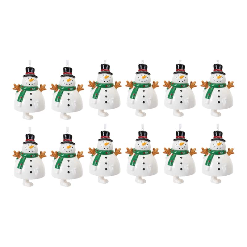 Set of 12 Ceramic Snowman Bell Ornaments Holiday Tree Decor with Ribbon Hanger - 8.5 x 3 x 5.5"