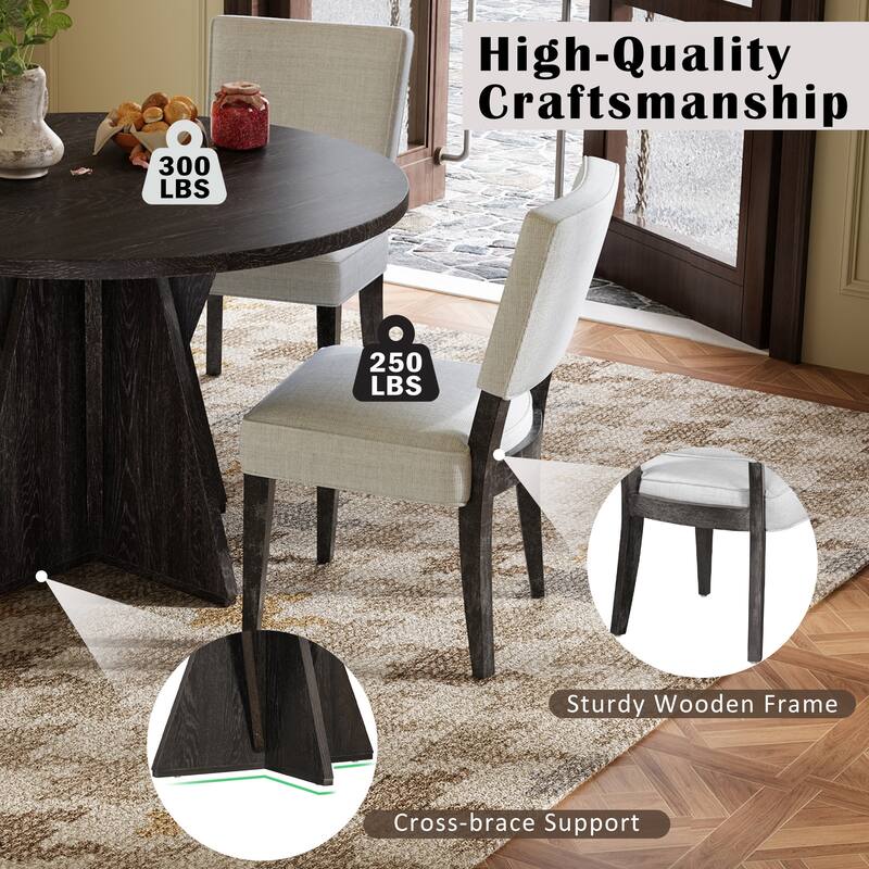 5-Piece Round Dining Table Set with 4 Upholstered Chairs, Triangular Base Kitchen Table for Small Space and Dining Room