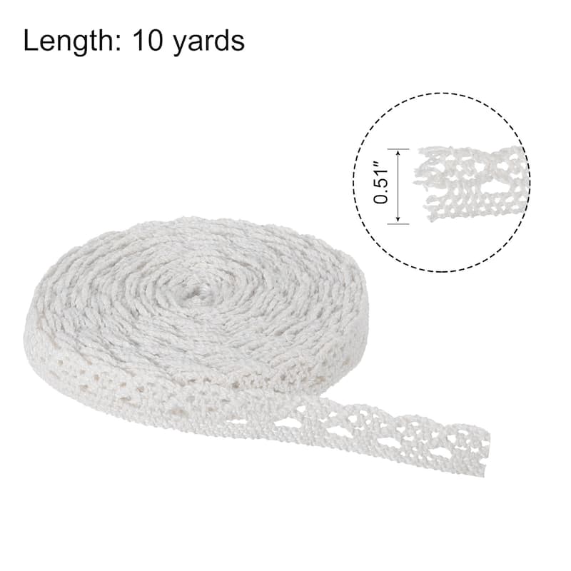 Lace Ribbon 0.51 Inch Cotton Lace Trim White Style 3 - White - 0.39" x 10 Yards