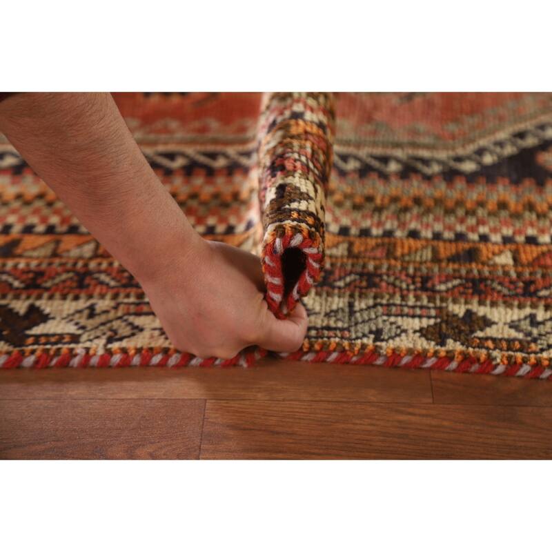 Hand Knotted Oriental 100% Wool Carpet Traditional Geometric Oranges & Rust Shiraz Area Rug - 7' 9'' X 5' 0''