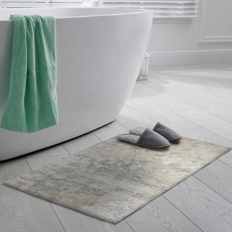 Indoor/ Outdoor Accord Modern Abstract Polyester Washable Rug New - 1'8" x 2'6" - Ivory Silver Gold