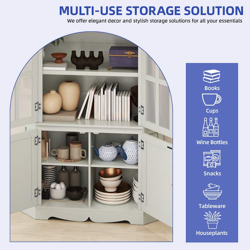 70.8 Inch Tall Hexagon Farmhouse Glass Display Cabinet with Adjustable Shelves