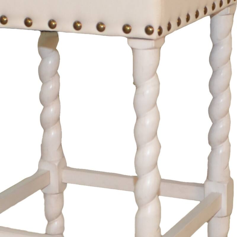 Backless Upholstered Square Seat Bar Stool with Nailhead Trim and Solid Wood Frame for Kitchen Bar Island