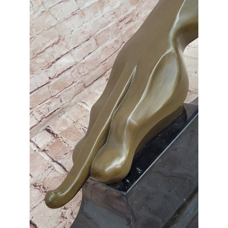 Art Deco Style Leaping Panther Bronze Sculpture On Marble Base