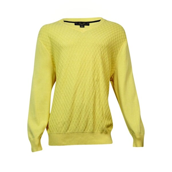Club Room Men's Diamond-Knit Pattern V-Neck Sweater (Magnolia, LT) - Yellow - LT. Opens flyout.