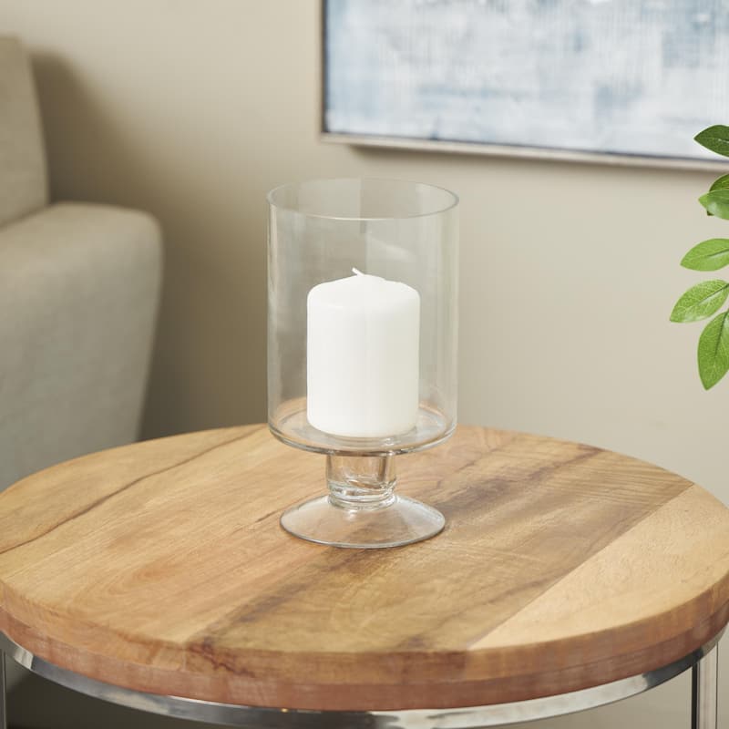 Glass Wide Candle Holder with Elevated Base - Clear - Roche River Decor - 5"W x 5"L x 9"H